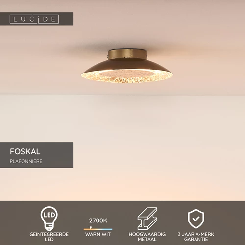 Lucide FOSKAL - Plafonnière - Ø 21,5 cm - LED - 1x6W 2700K - Messing - USP